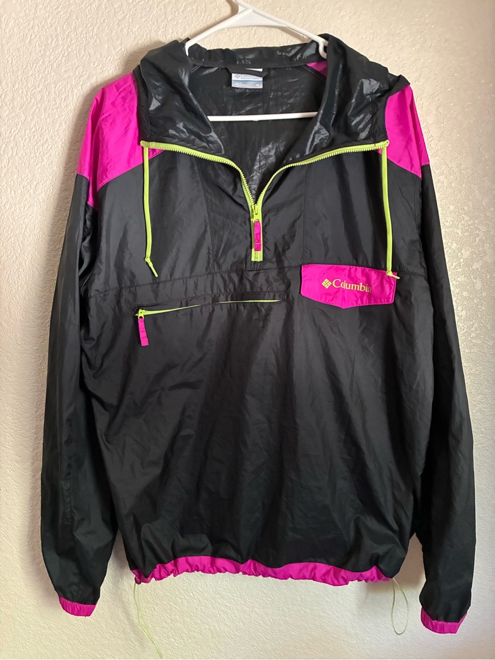 Columbia Black Windbreaker Jacket with Pink Accents